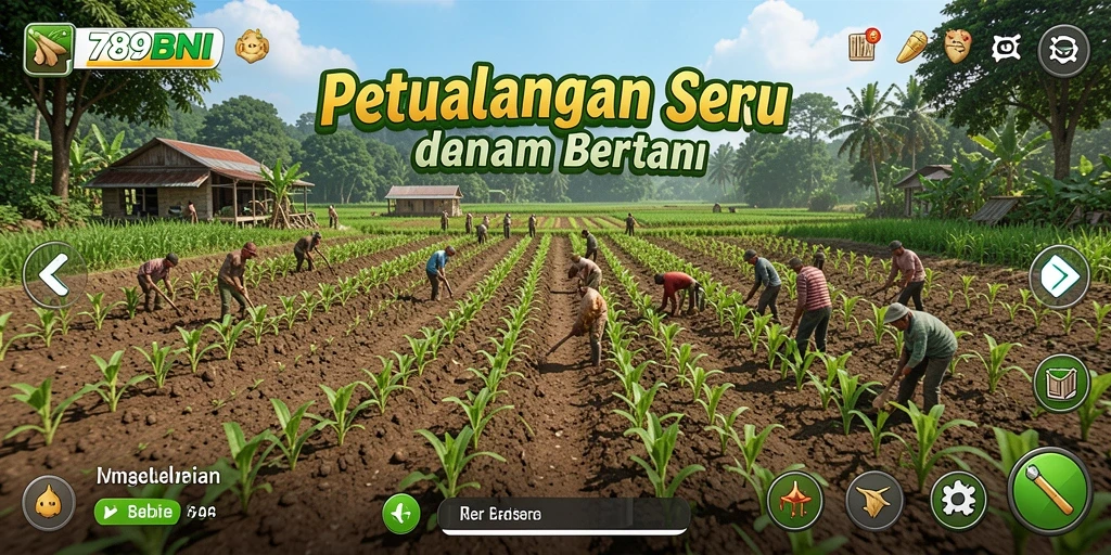 Screenshot gameplay 789BNI menampilkan petani yang sedang merawat tanamannya.