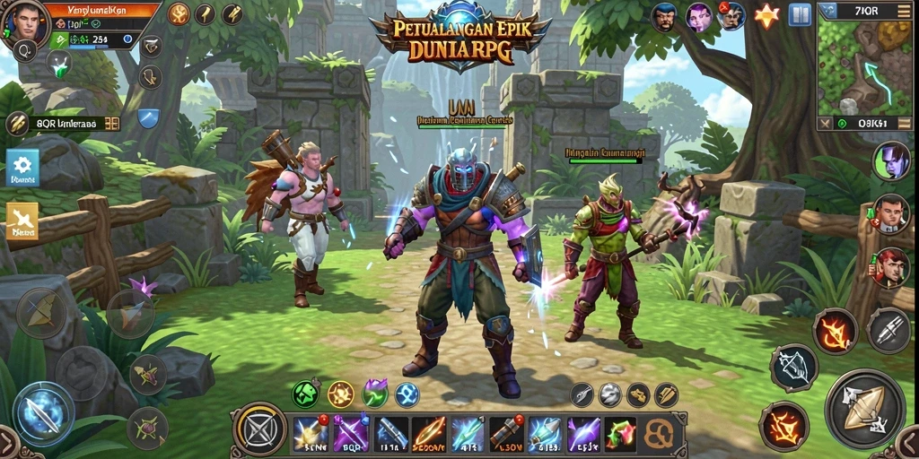 Tampilan gameplay <strong>8QR</strong> yang mengesankan dalam pertempuran RPG.