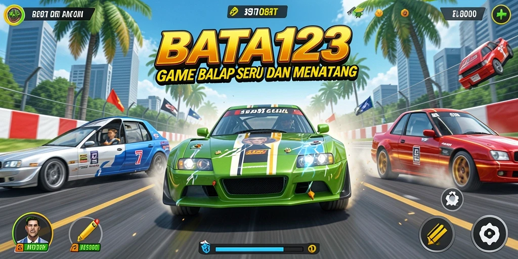 Tampilan gameplay seru dalam BATA123 dengan kendaraan balap cepat.