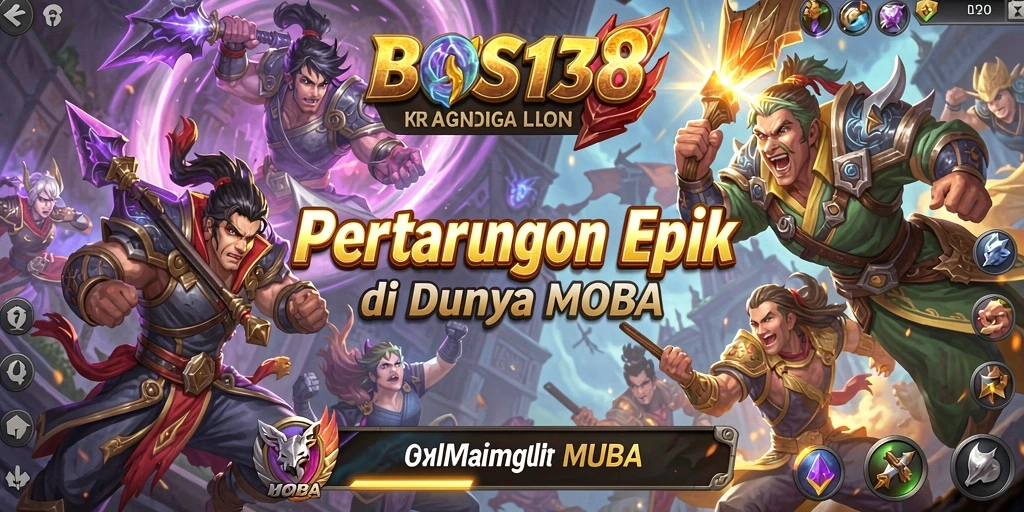 Screenshot gameplay utama BOS138 menunjukkan aksi seru dalam pertandingan MOBA.