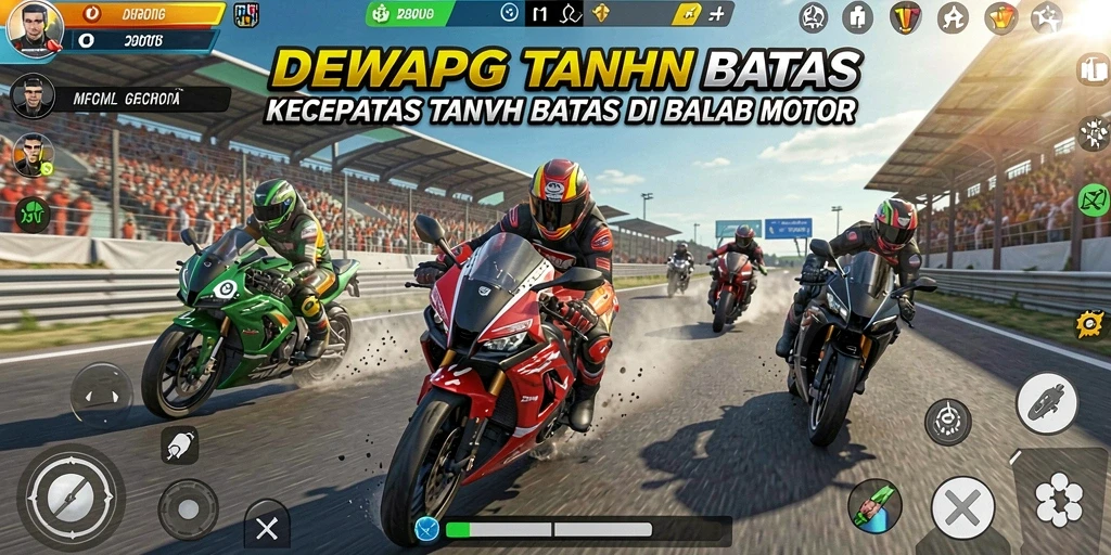 Tampilan gameplay seru dan menegangkan dari DEWAPG dengan motor balap cepat.