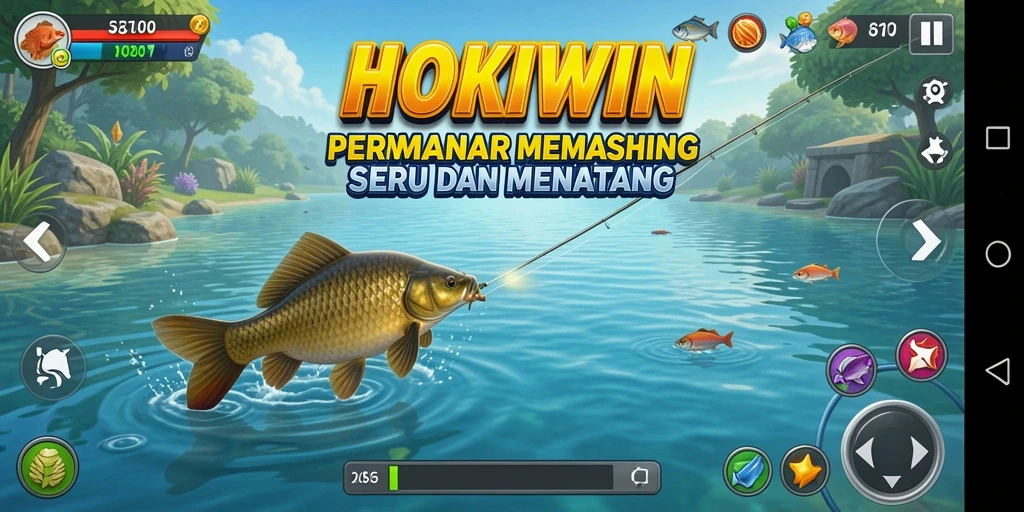 Tampilan gameplay seru HOKIWIN dengan suasana memancing yang menarik.