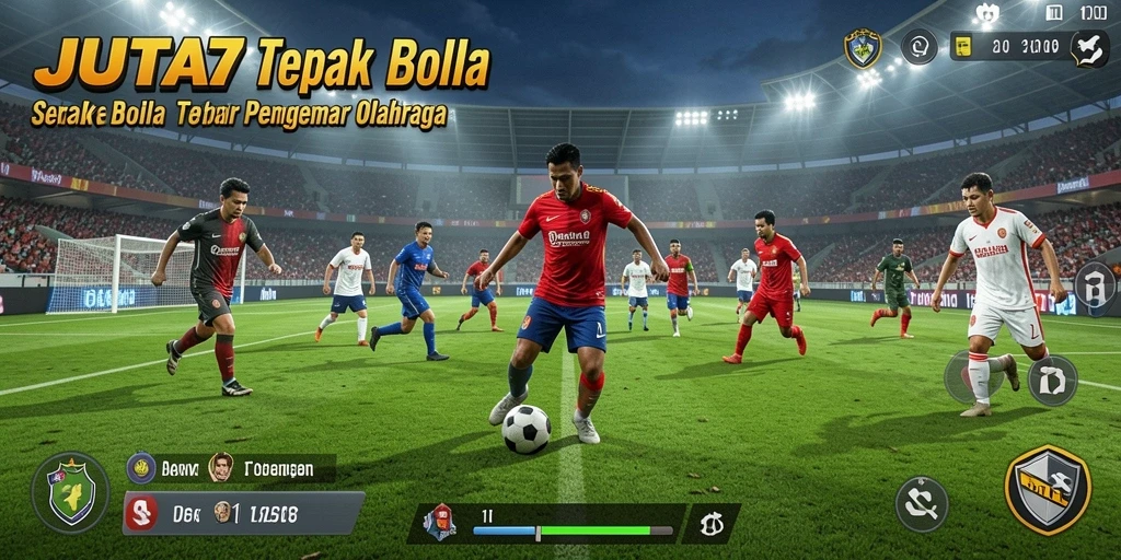 Screenshot JUTA7 menampilkan aksi seru di lapangan sepak bola.