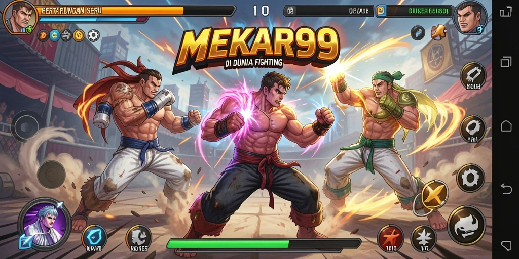 Screenshot gameplay <strong>MEKAR99</strong> dengan pertarungan mendebarkan.