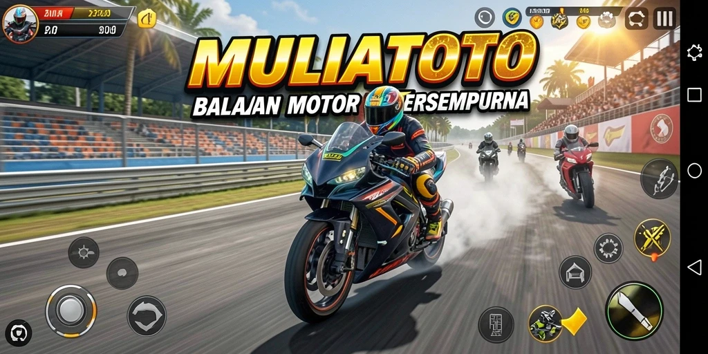 Gameplay seru MULIATOTO dengan balapan motor yang mendebarkan.