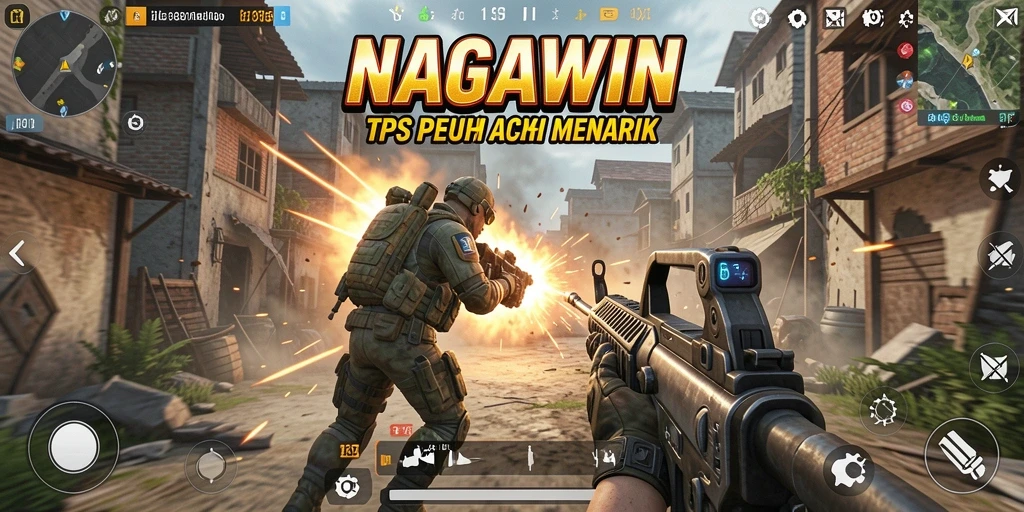 Tampilan gameplay menegangkan dari NAGAWIN dengan aksi tembak-menembak.