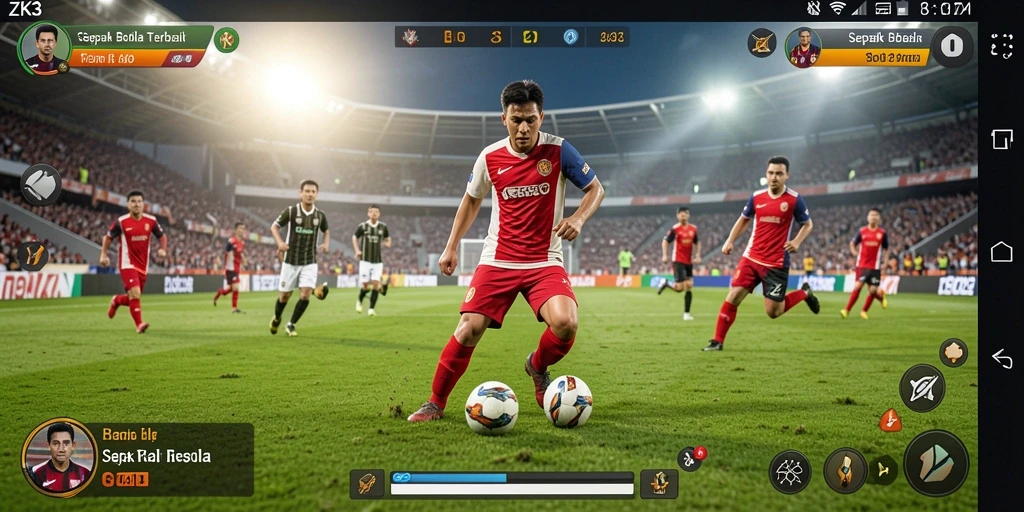 Screenshot ZK3 menampilkan aksi seru dalam pertandingan sepak bola.